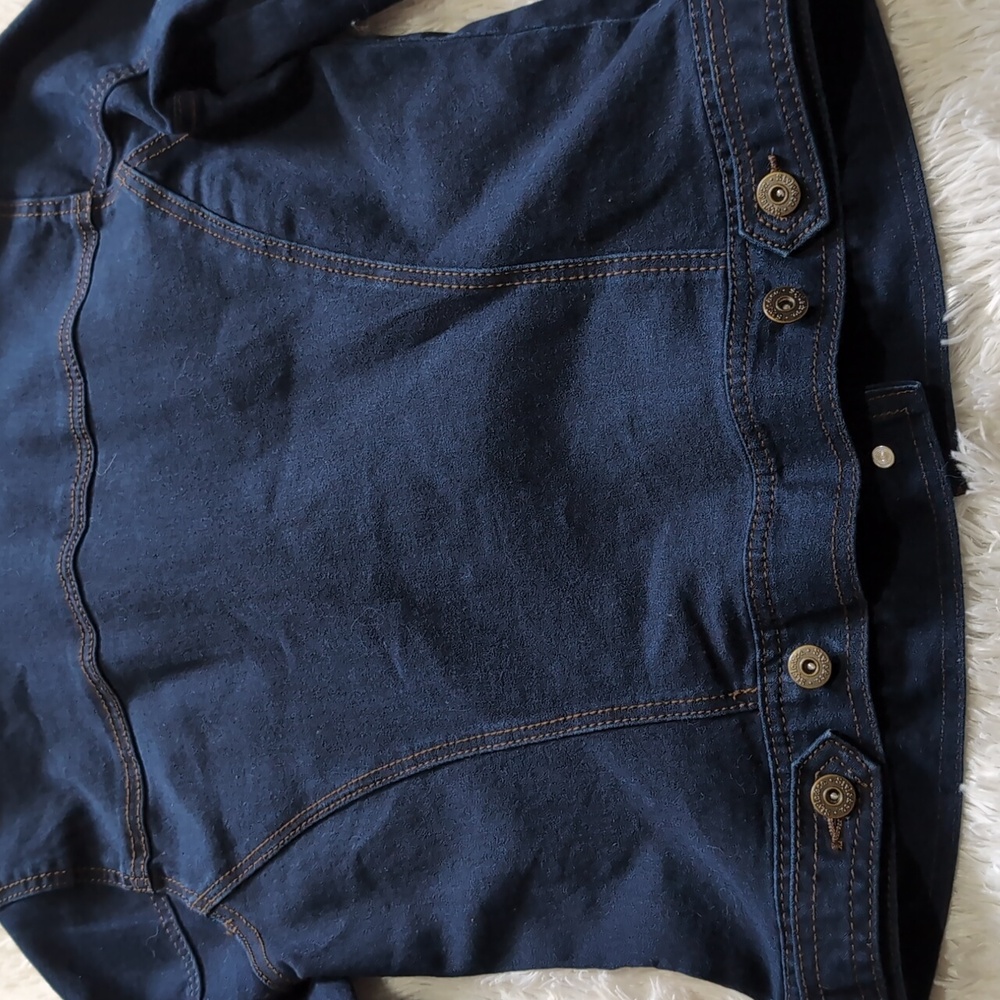 Style&Co Dark Blue Stretch Denim Classic Button Down Jacket With Pockets Size XS - Picture 5 of 10